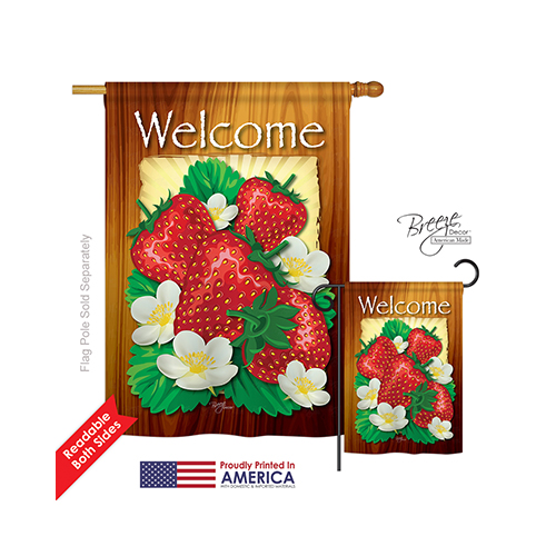 17023 Welcome Strawberries 2-Sided Vertical Impression House Flag - 28 x 40 in.