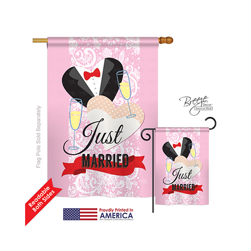 15102 Just Married 2-Sided Vertical Impression House Flag - 28 x 40 in.