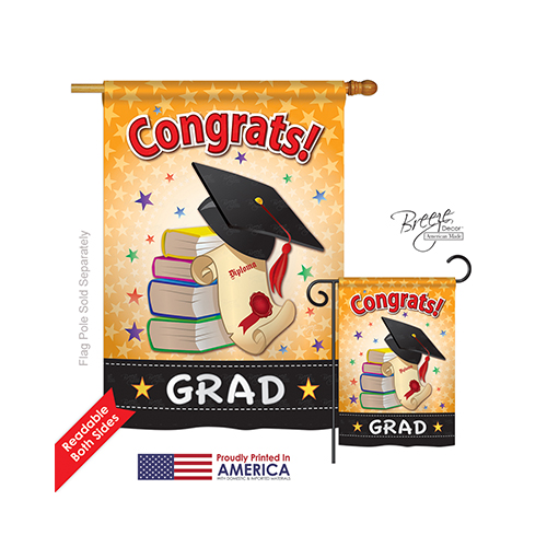 15064 School & Education Congrats Grad 2-Sided Vertical Impression House Flag - 28 x 40 in.
