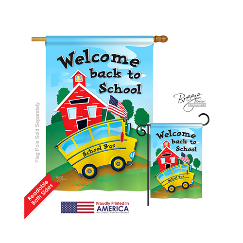 15090 School & Education School Bus 2-Sided Vertical Impression House Flag - 28 x 40 in.