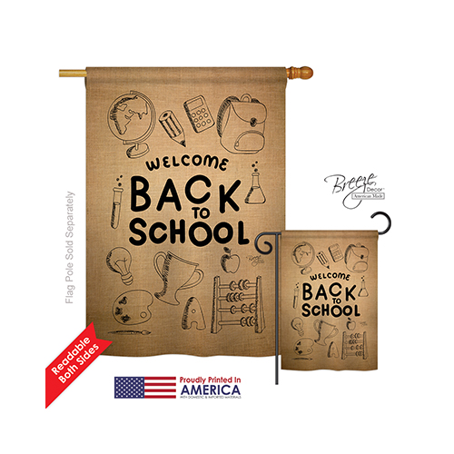 15106 School & Education Welcome Back Burlap 2-Sided Vertical Impression House Flag - 28 x 40 in.