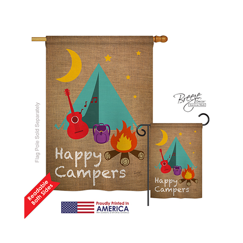 09045 Happy Campers 2-Sided Vertical Impression House Flag - 28 x 40 in.