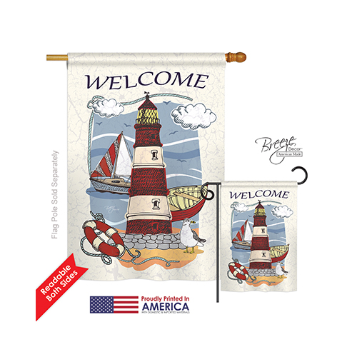 06063 Beach & Nautical Lighthouse Shore 2-Sided Vertical Impression House Flag - 28 x 40 in.