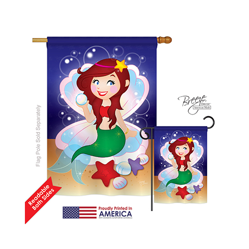 07027 Beach & Nautical Mermaid 2-Sided Vertical Impression House Flag - 28 x 40 in.