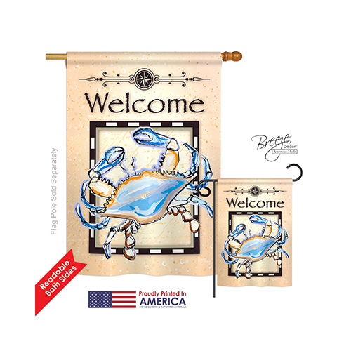 07028 Beach & Nautical Blue Crab 2-Sided Vertical Impression House Flag - 28 x 40 in.