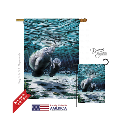 07049 Beach & Nautical Manatees 2-Sided Vertical Impression House Flag - 28 x 40 in.