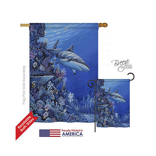 07050 Beach & Nautical Shark Reef 2-Sided Vertical Impression House Flag - 28 x 40 in.
