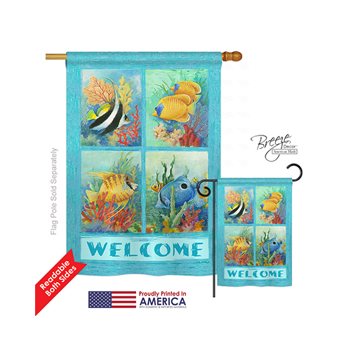 07051 Beach & Nautical Tropical Fish Collage 2-Sided Vertical Impression House Flag - 28 x 40 in.