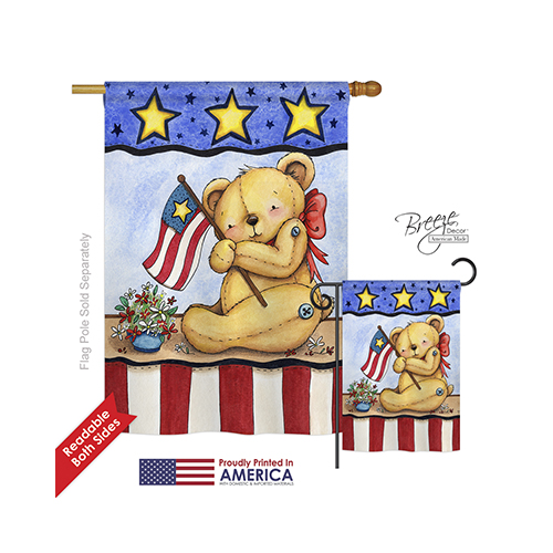 11006 Patriotic Pat Bear 2-Sided Vertical Impression House Flag - 28 x 40 in.