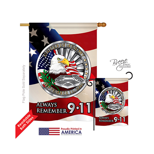 11063 Patriotic Always Remember 2-Sided Vertical Impression House Flag - 28 x 40 in.
