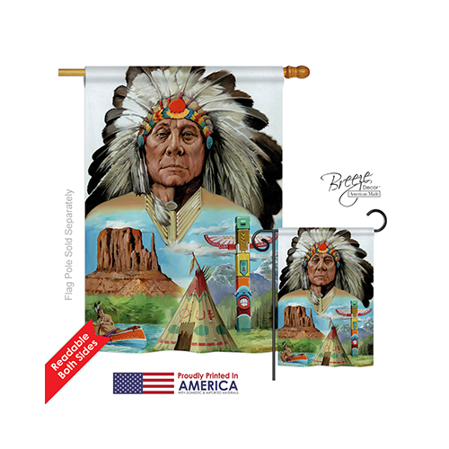 11064 Patriotic Native American 2-Sided Vertical Impression House Flag - 28 x 40 in.