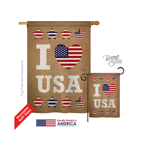11067 Patriotic I Love USA 2-Sided Vertical Impression House Flag - 28 x 40 in.