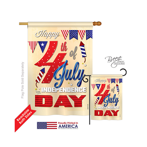 11008 Fourth of July Happy 4th 2-Sided Vertical Impression House Flag - 28 x 40 in.