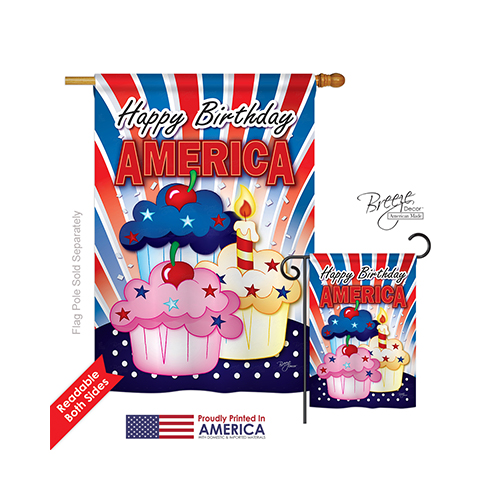 11052 Fourth of July American Cupcake 2-Sided Vertical Impression House Flag - 28 x 40 in.
