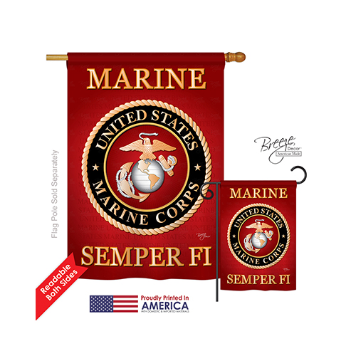 08057 Military Marine Corps 2-Sided Vertical Impression House Flag - 28 x 40 in.