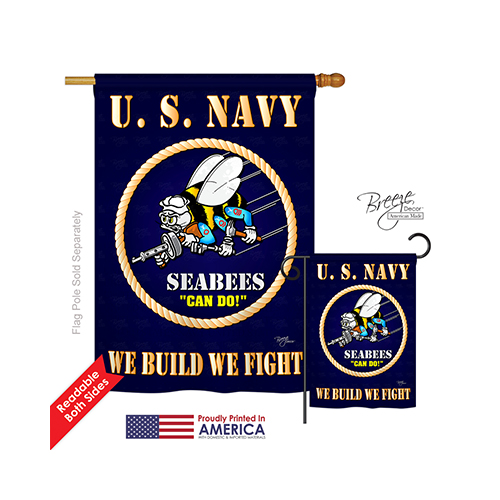 08071 Military Sea Bees 2-Sided Vertical Impression House Flag - 28 x 40 in.