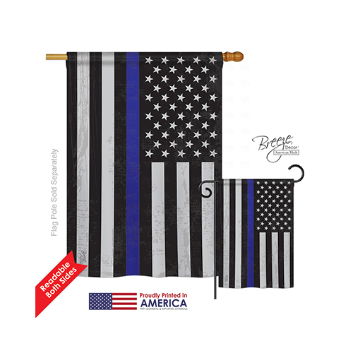08382 Military US Blue Stripe 2-Sided Vertical Impression House Flag - 28 x 40 in.