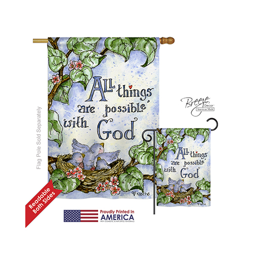 15110 All Things Are Possible with God 2-Sided Vertical Impression House Flag - 28 x 40 in.