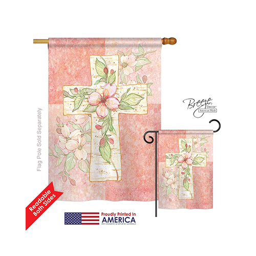 03044 Pink Flower Cross 2-Sided Vertical Impression House Flag - 28 x 40 in.