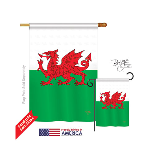 08084 Wales 2-Sided Vertical Impression House Flag - 28 x 40 in.