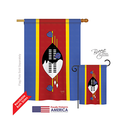 08289 Swaziland 2-Sided Vertical Impression House Flag - 28 x 40 in.