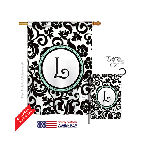 30064 Damask L Monogram 2-Sided Vertical Impression House Flag - 28 x 40 in.