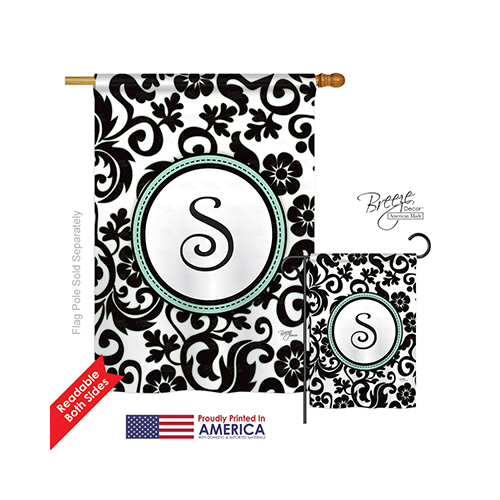 30071 Damask S Monogram 2-Sided Vertical Impression House Flag - 28 x 40 in.