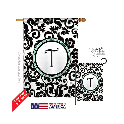30072 Damask T Monogram 2-Sided Vertical Impression House Flag - 28 x 40 in.