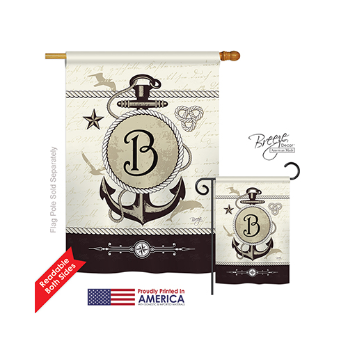 30184 Nautical B Monogram 2-Sided Vertical Impression House Flag 28 x 40 in.