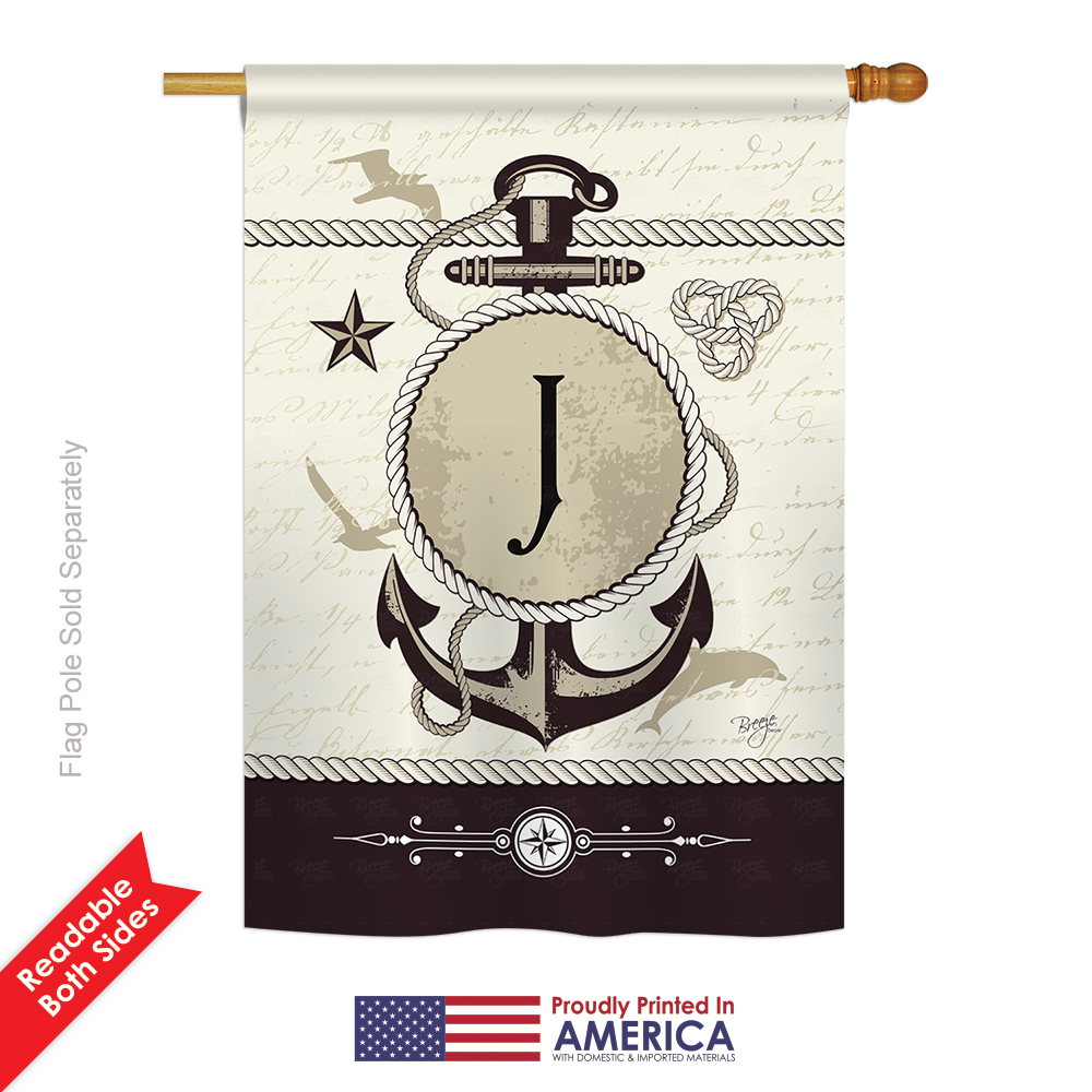 30192 Nautical J Monogram 2-Sided Vertical Impression House Flag - 28 x 40 in.