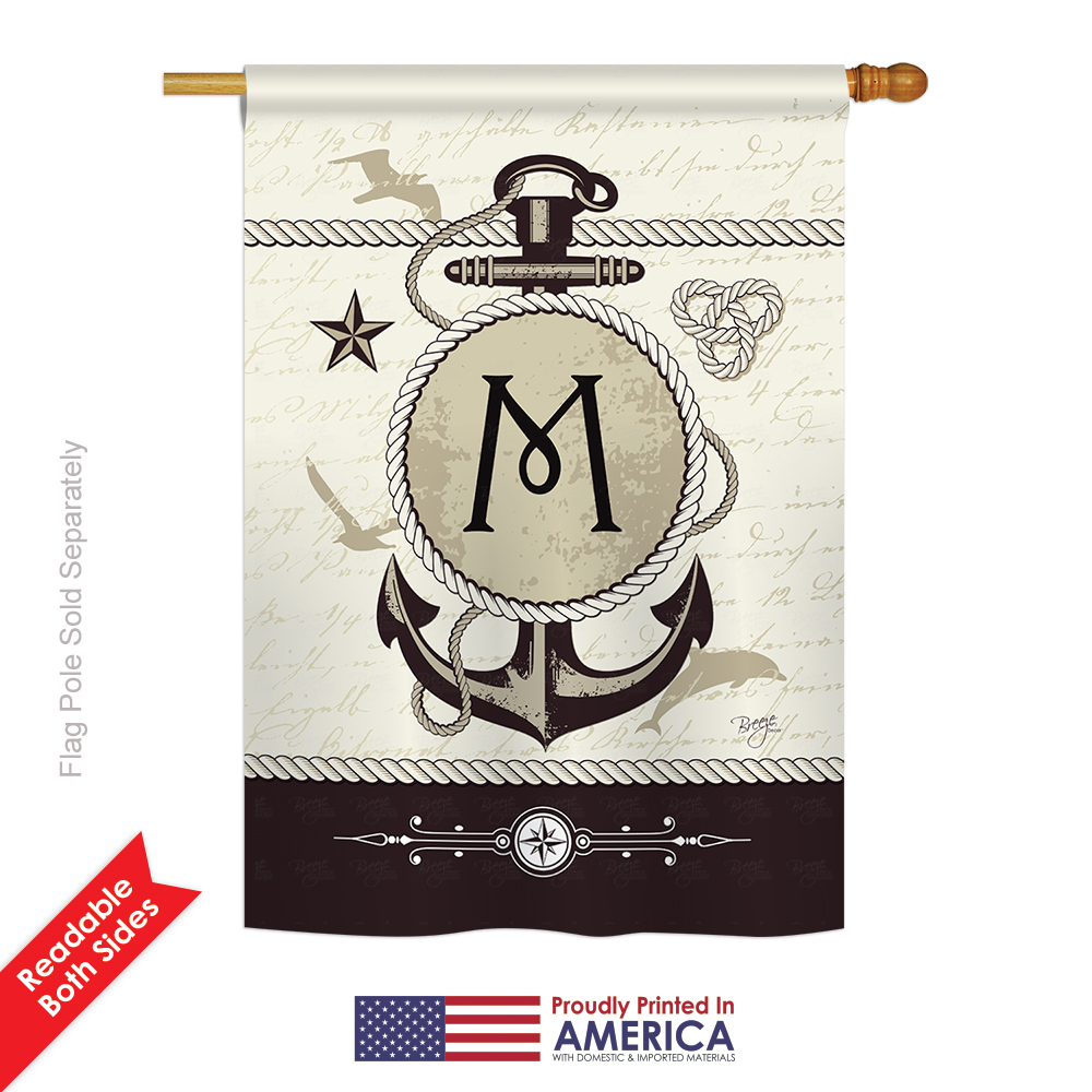 30195 Nautical M Monogram 2-Sided Vertical Impression House Flag - 28 x 40 in.