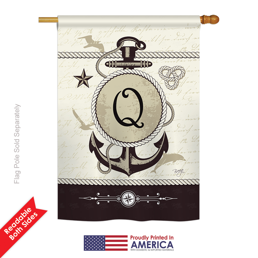 30199 Nautical Q Monogram 2-Sided Vertical Impression House Flag - 28 x 40 in.