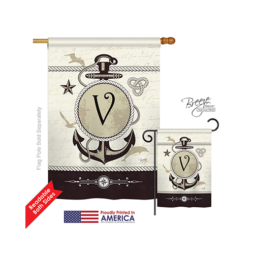 30204 Nautical V Monogram 2-Sided Vertical Impression House Flag - 28 x 40 in.