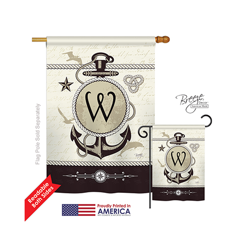 30205 Nautical W Monogram 2-Sided Vertical Impression House Flag - 28 x 40 in.
