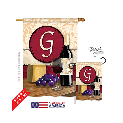 30215 Wine G Monogram 2-Sided Vertical Impression House Flag - 28 x 40 in.