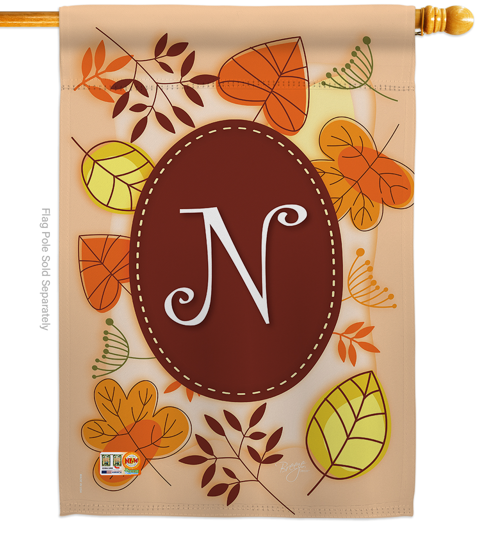 30040 Autumn N Monogram 2-Sided Vertical Impression House Flag - 28 x 40 in.