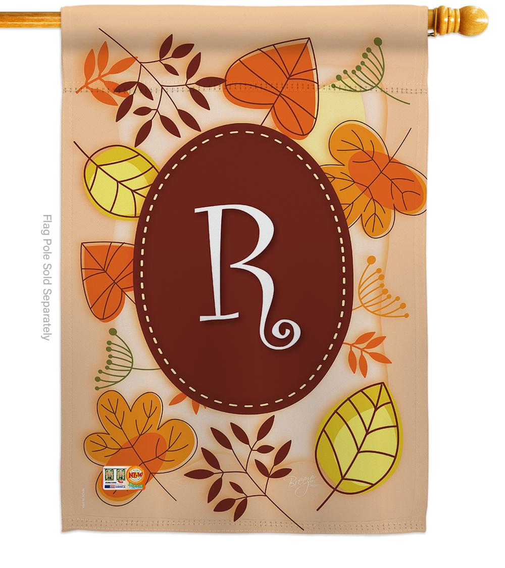 30044 Autumn R Monogram 2-Sided Vertical Impression House Flag - 28 x 40 in.
