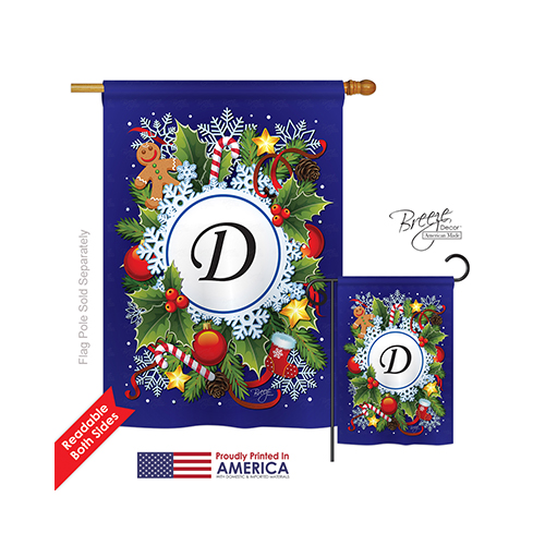 30082 Winter D Monogram 2-Sided Vertical Impression House Flag - 28 x 40 in.