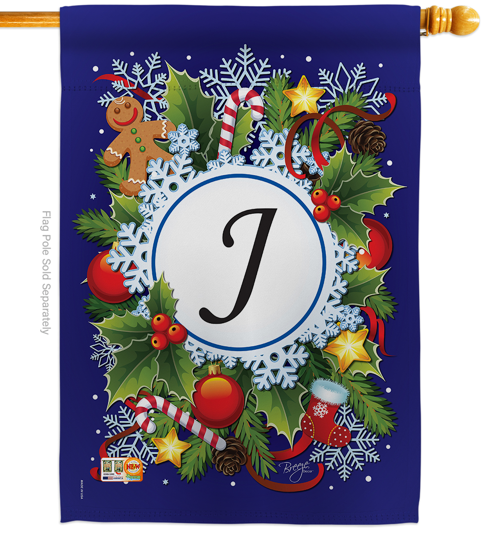 30088 Winter J Monogram 2-Sided Vertical Impression House Flag - 28 x 40 in.