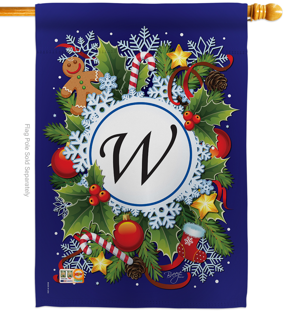 30101 Winter W Monogram 2-Sided Vertical Impression House Flag 28 x 40 in.