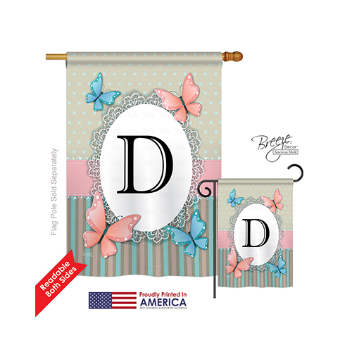 30134 Butterflies D Monogram 2-Sided Vertical Impression House Flag - 28 x 40 in.