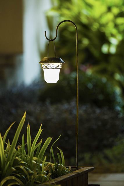 Picture of Luxen Home Set of 2 Leaf Solar Plastic Lanterns with Metal Shepherd Hooks