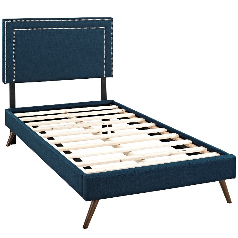 Modway MOD-5611-AZU Jessamine Twin Fabric Platform Bed with Round Splayed Legs, Azure