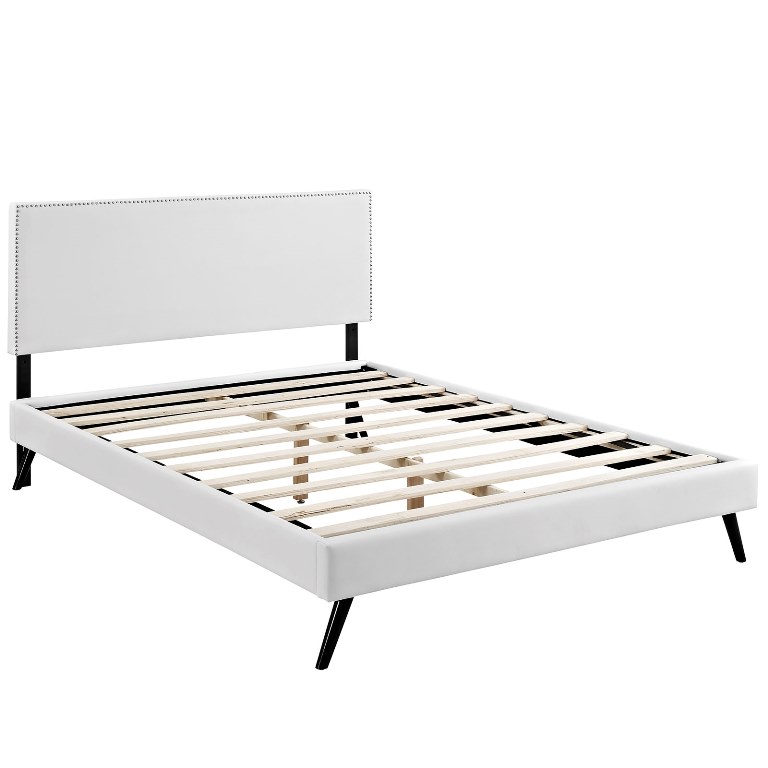 Modway MOD-5689-WHI Phoebe Full Vinyl Platform Bed with Round Splayed Legs, White