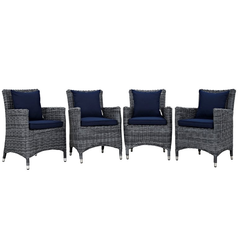Modway EEI-2314-GRY-NAV-SET Summon Outdoor Patio Sunbrella Dining Set, Canvas Navy - 4 Piece