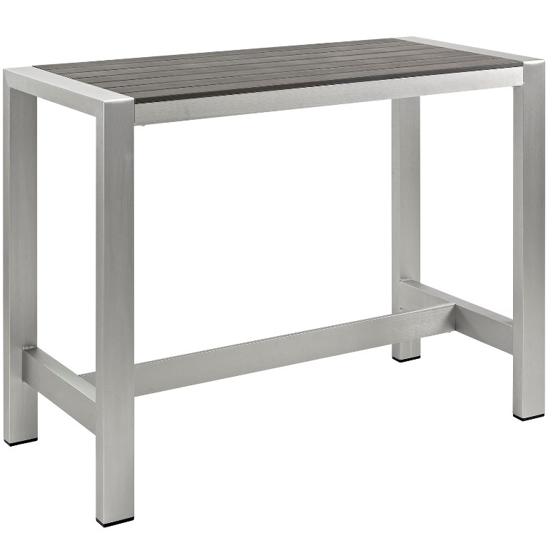 Modway EEI-2253-SLV-GRY Shore Outdoor Patio Aluminum Rectangle Bar Table, Silver & Gray
