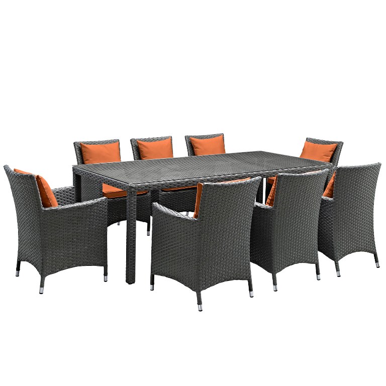 Modway EEI-2309-CHC-TUS-SET Sojourn Outdoor Patio Sunbrella Dining Set, Canvas Tuscan - 9 Piece -  Modway Furniture