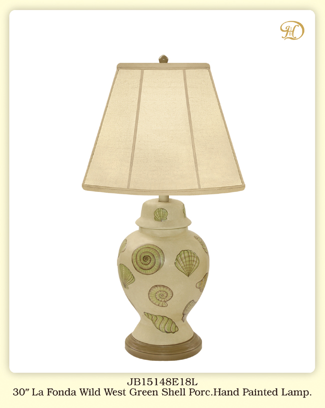 JB Hirsch Home Decor JB15148E18L 30 in. La Fonda Wild West Green Shell Porcelain Hand Painted Table Lamp -  STRENGTH OF HOPE