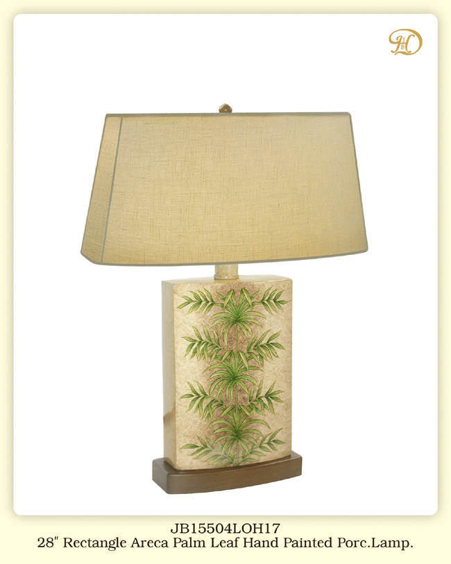 28 in. Rectangle Areca Palm Leaf Hand Painted Porcelain Table Lamp -  SplashofFlash, SP1806423