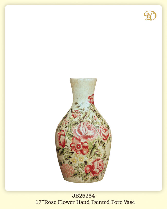 JB Hirsch Home Decor J25254 17 in. Cabbage Rose Hand Painted Porcelain Vase -  STRENGTH OF HOPE